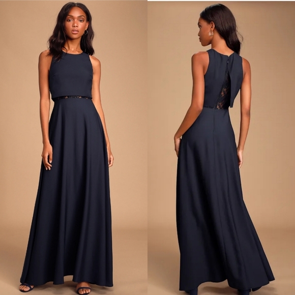 Lulus True Lover Navy Blue Lace Backless Maxi Dress NWT XS Lulus True Lover Navy Blue Lace Backless Maxi Dress NWT XS